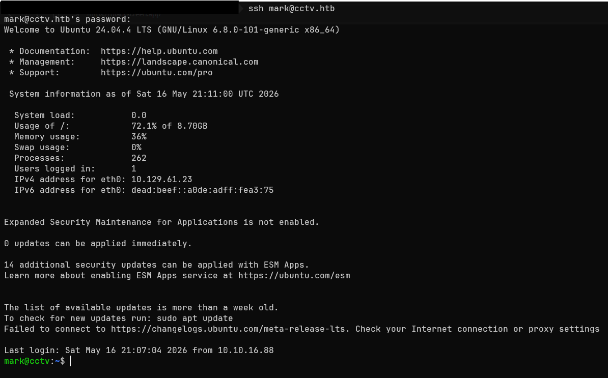 Accessing through SSH as the user Mark