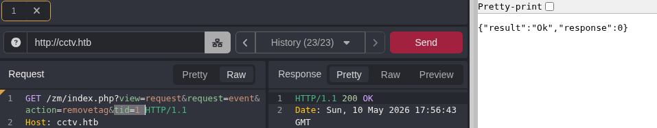 Receiving a code 200 through caido interacting with the DB