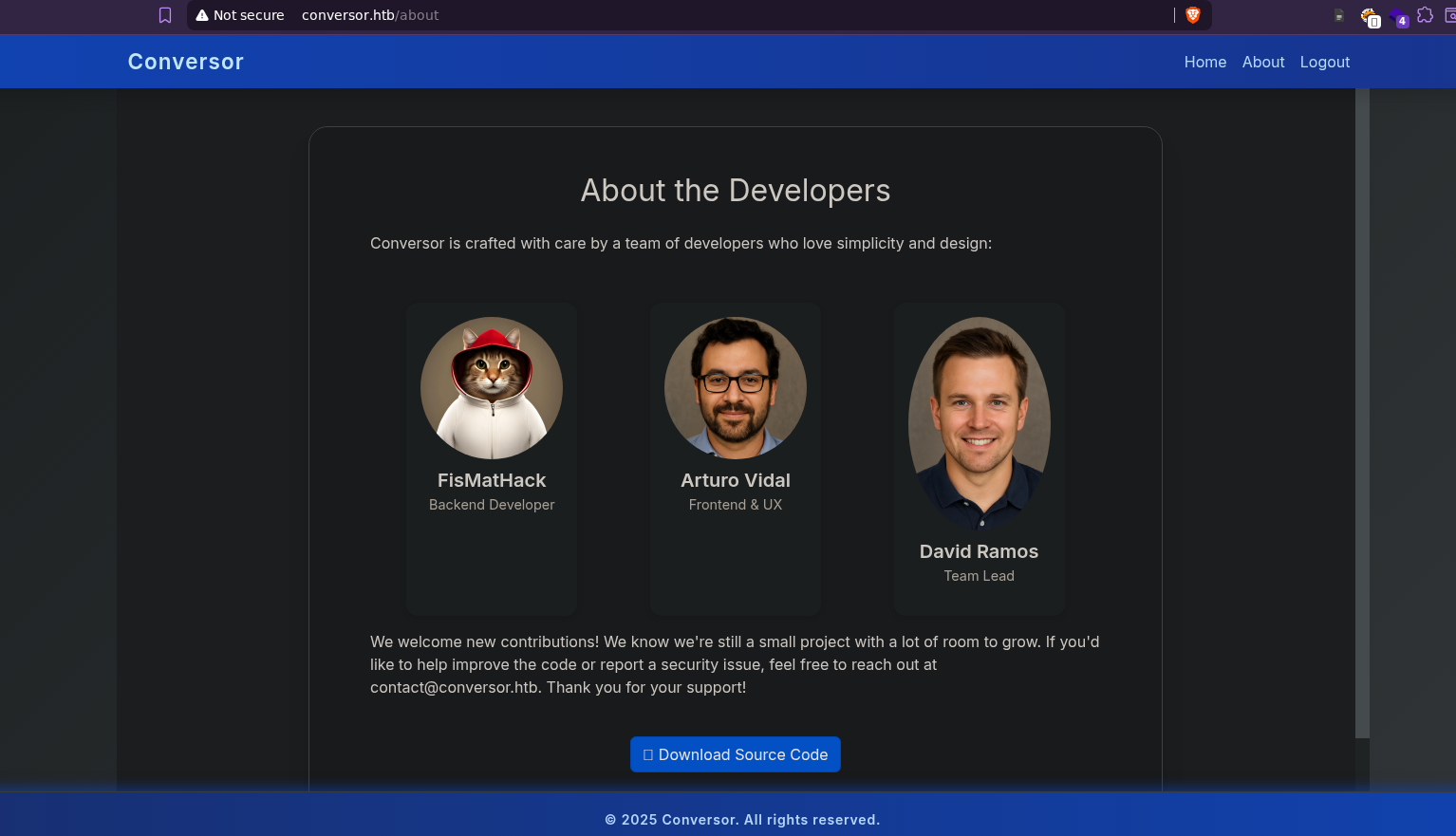 About page with a “Download Source Code” button