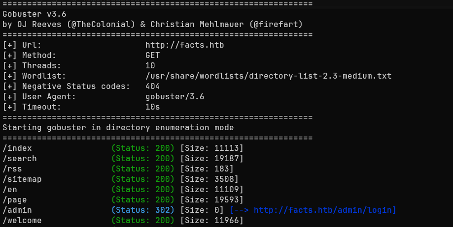 Enumerating url directions through gobuster