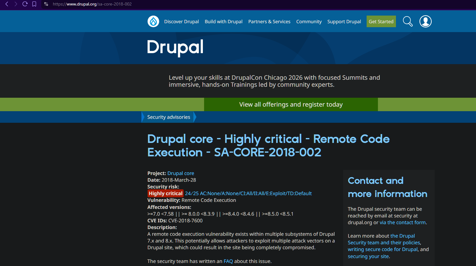 Gathering information about the SA-Core-2018-002 Vulnerability