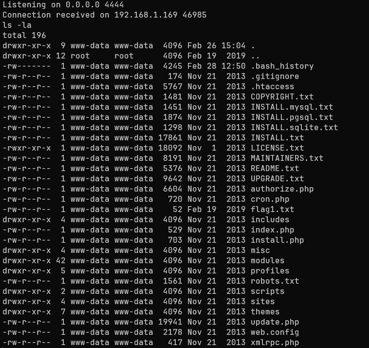 Listing the /var/www/html content