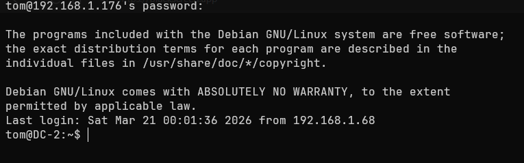 SSH access with tom credentials