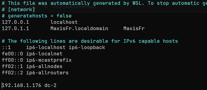 Adding dc-2 to the /etc/hosts file