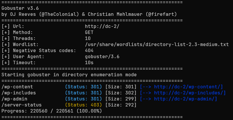 Using gobuster to enumerate URL paths